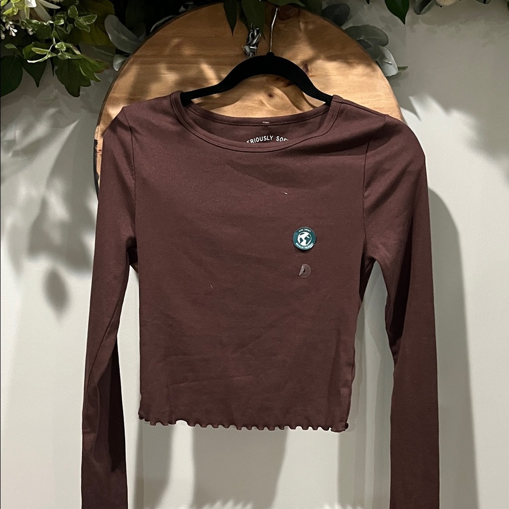 Aeropostale Seriously Soft Shrunken Tee - Brown Cropped Long Sleeve